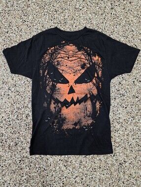 Spooky Black & Orange Halloween Graphic Tee Medium Unisex